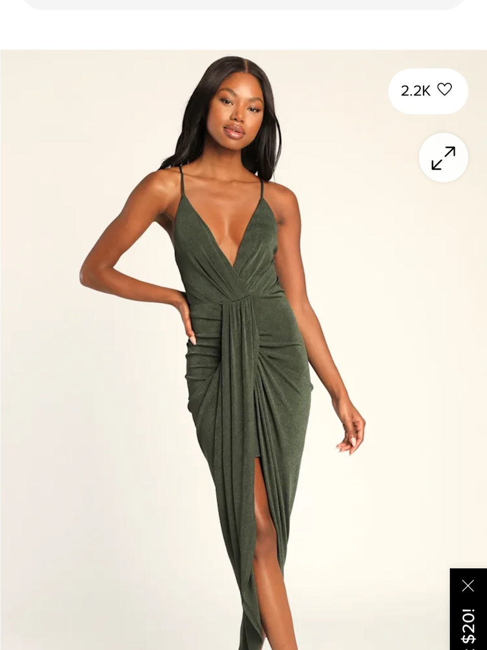 Lulu's Olive Green One-Shoulder Ruched Midi Dress